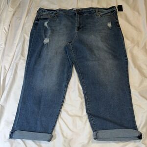 New NWT Molly & Isadora Girlfriend Jeans 28W Denim Distressed High Rise Stretch